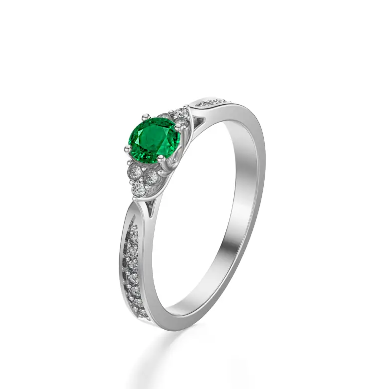 Pierścionek z szmaragdem i brylantami białe złoto AJPZ_084